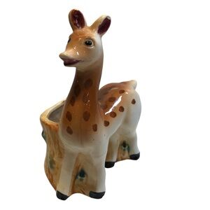 Vintage 50s Anthropomorphic Bambi giraffe Deer Ceramic Planter Container Japan